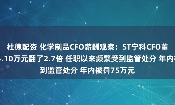 杜德配资 化学制品CFO薪酬观察：ST宁科CFO董春香年薪45.10万元翻了2.7倍 任职以来频繁受到监管处分 年内被罚75万元