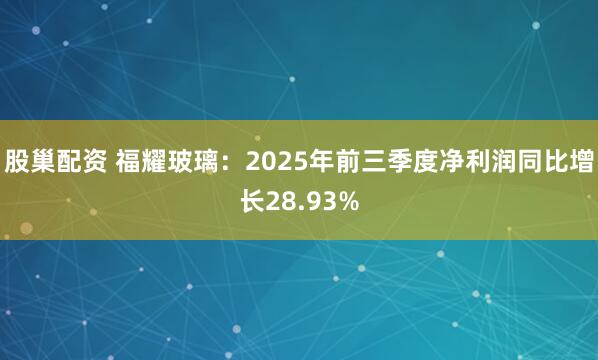 股巢配资 福耀玻璃：2025年前三季度净利润同比增长28.93%